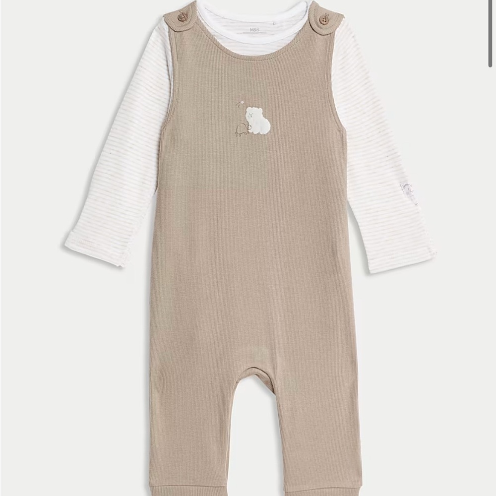 M&S 3 Month Baby Romper with White Long Sleeve